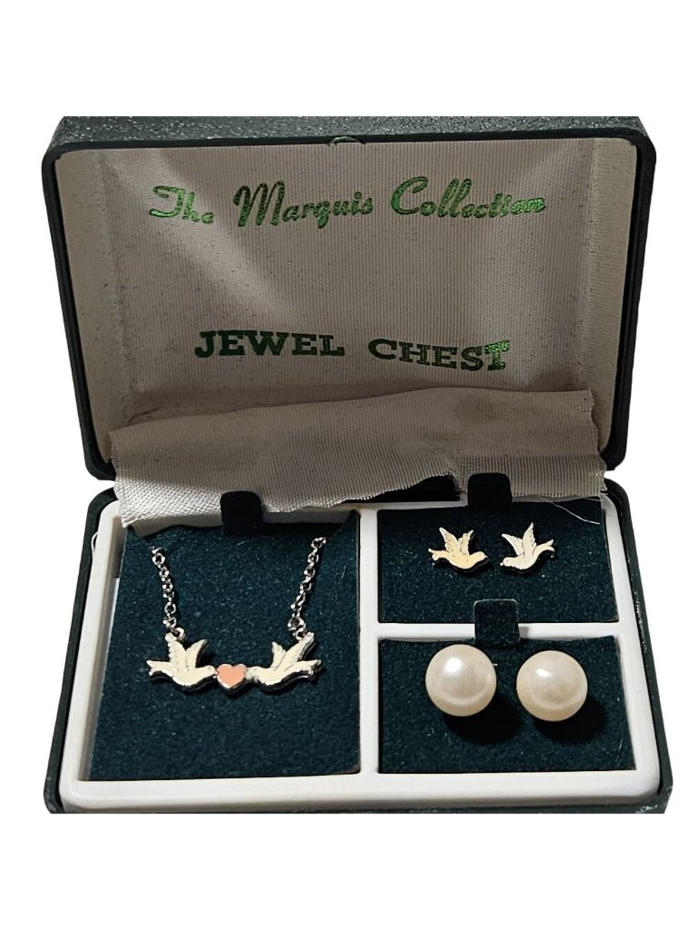 Marquis Collection Two Birds Heart Necklace Earrings Set Gift Valentines Day